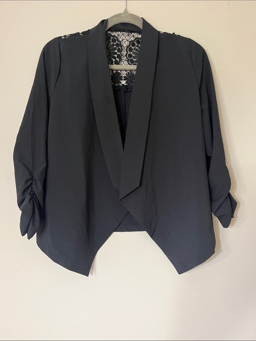 Black Draped Open-Front Blazer Jacket